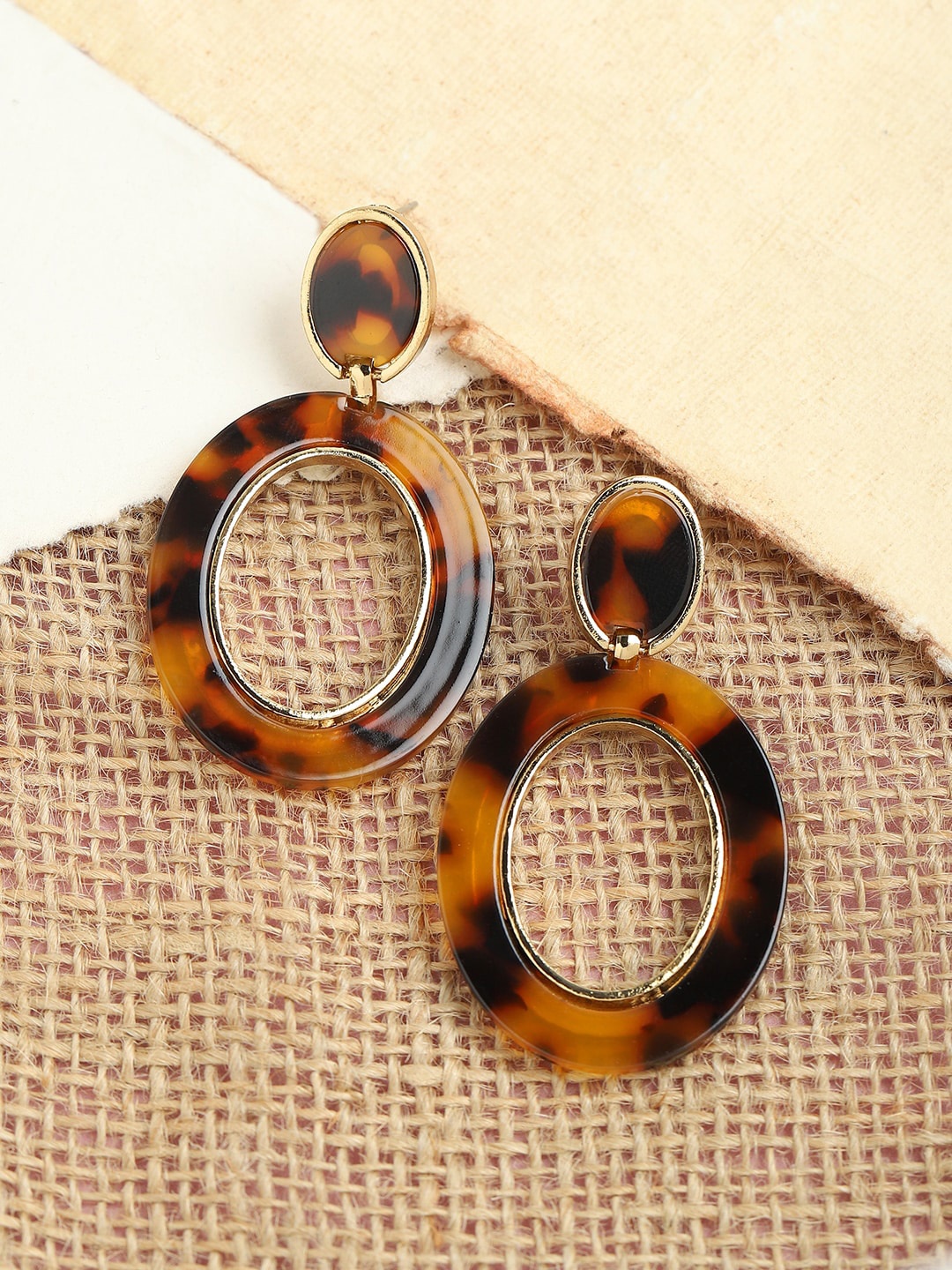 

SOHI Women Gold Plated Black & Brown Oval Drop Earrings