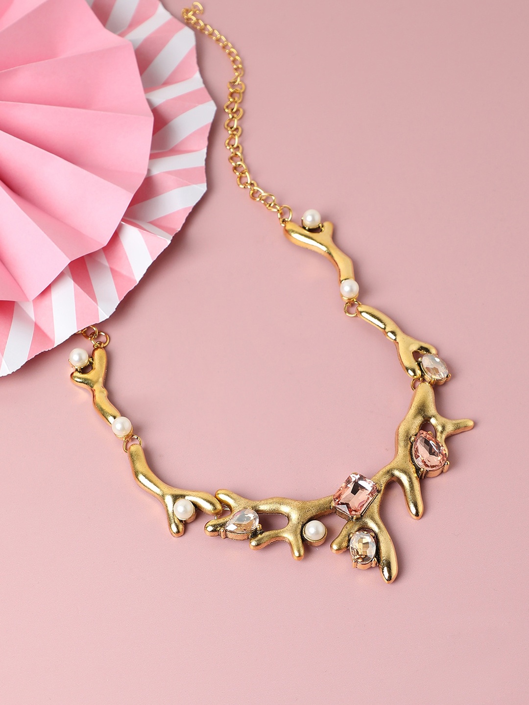 

SOHI Women Gold-Plated Pink & White Necklace