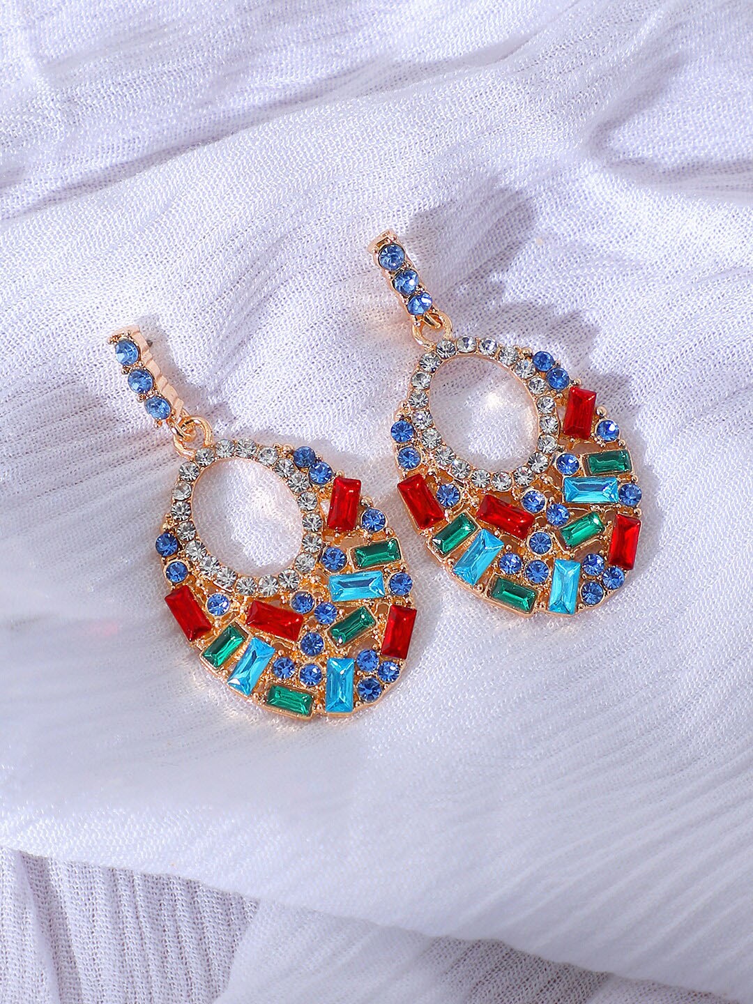 

SOHI Blue & Red Gold Plated Contemporary Drop Earrings