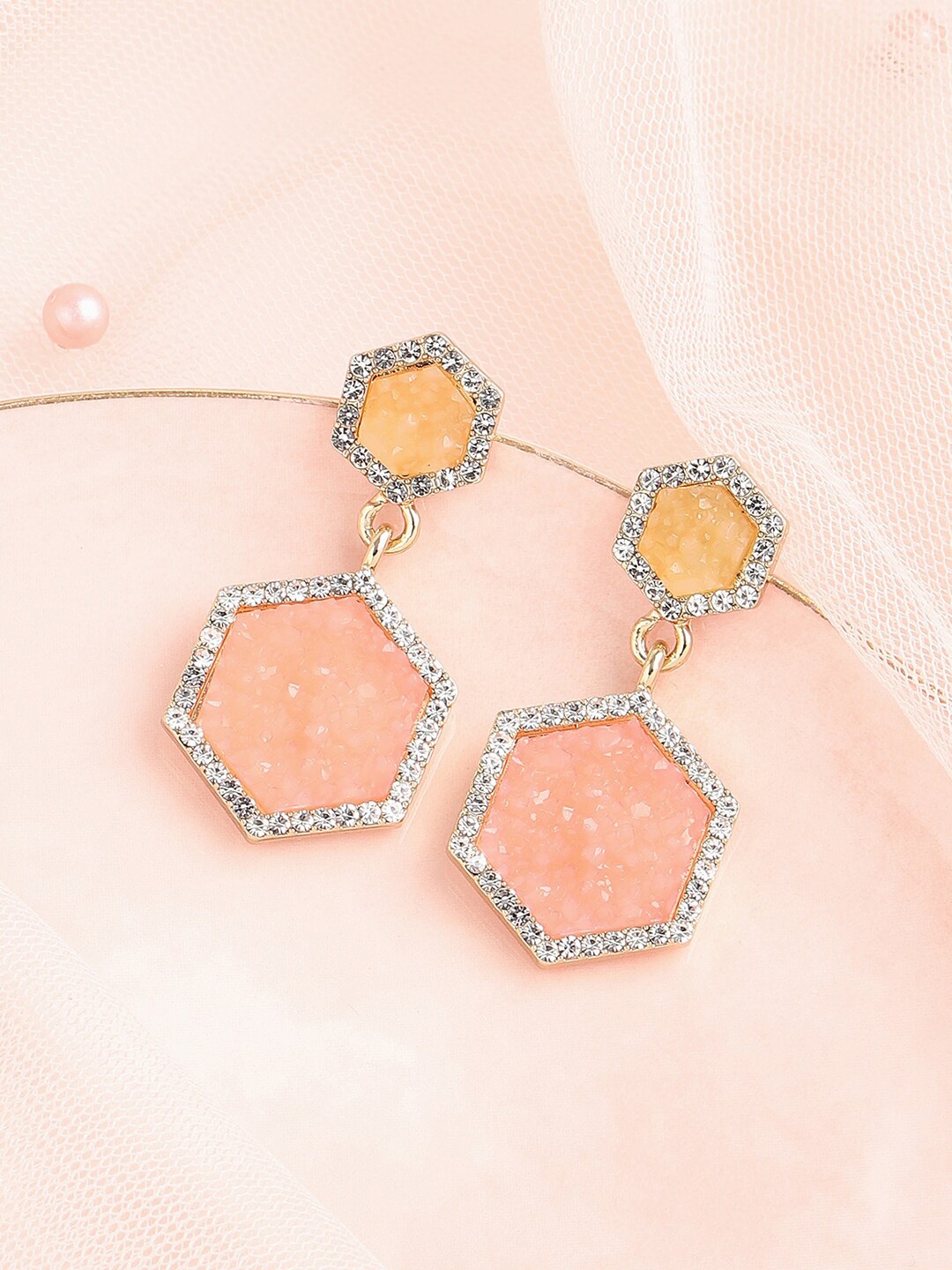 

SOHI Peach Gold Plated Contemporary Drop Earrings