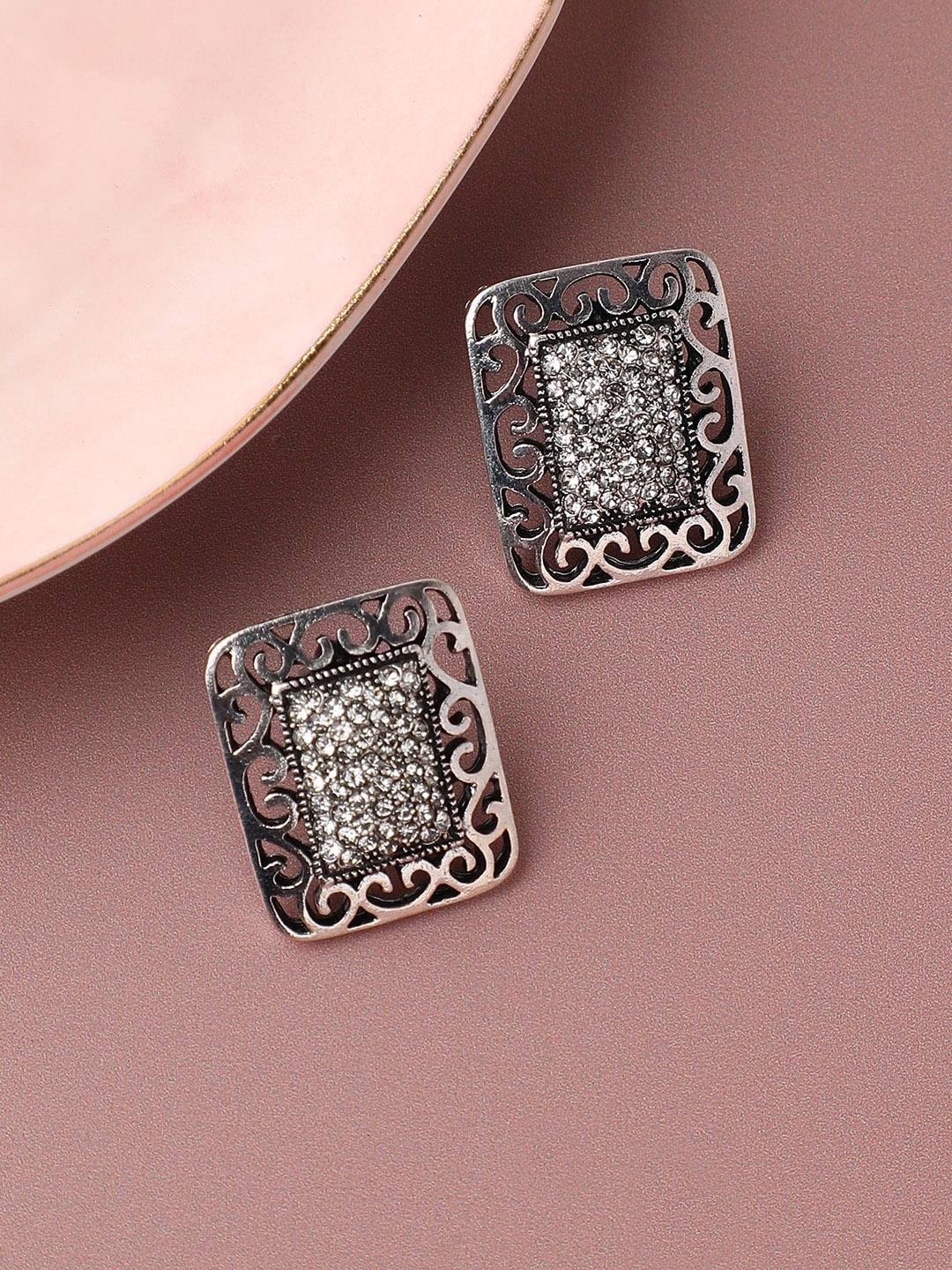 

SOHI Silver-Plated Contemporary Studs Earrings