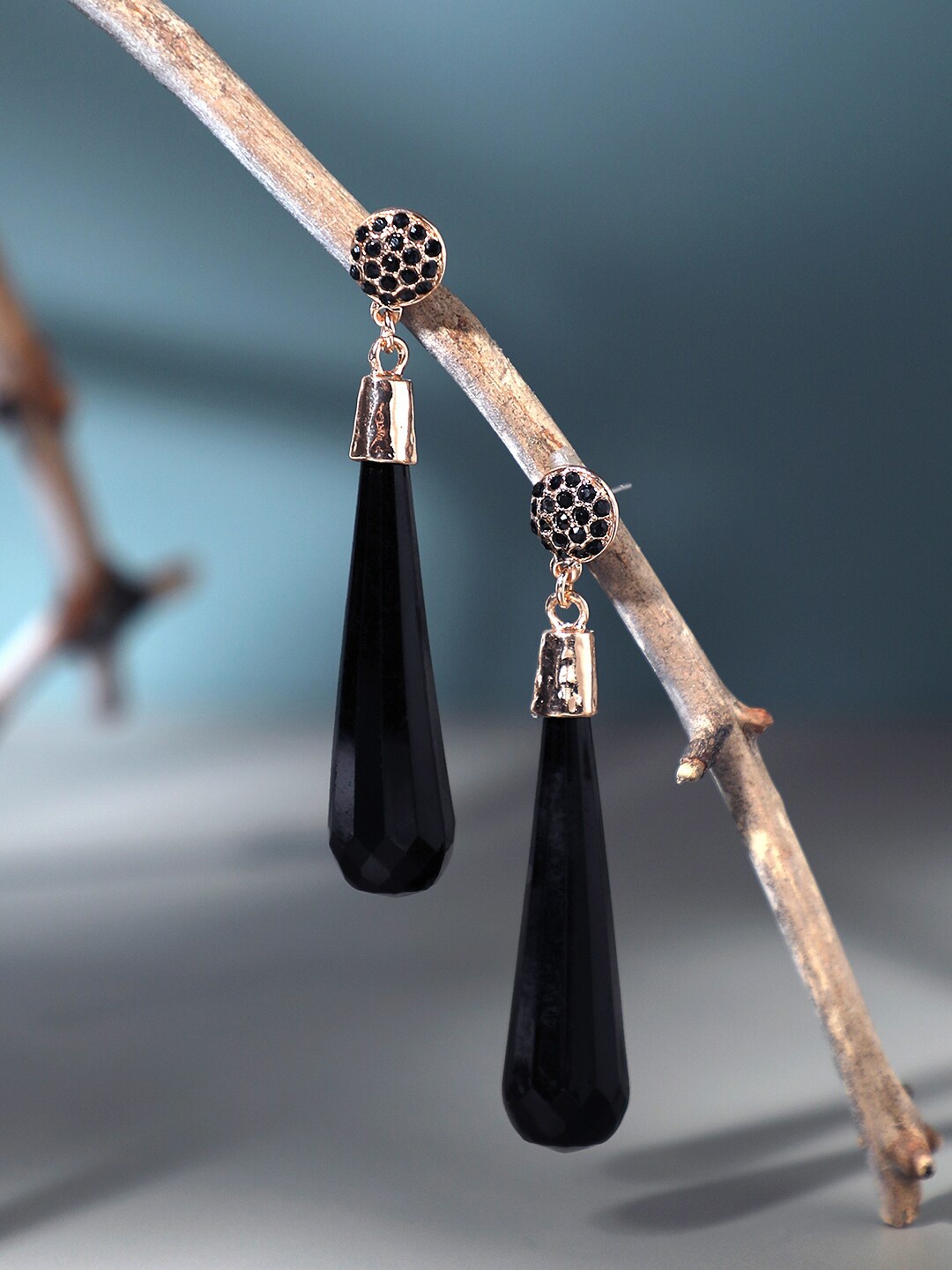 

SOHI Black Gold Plated Contemporary Drop Earrings