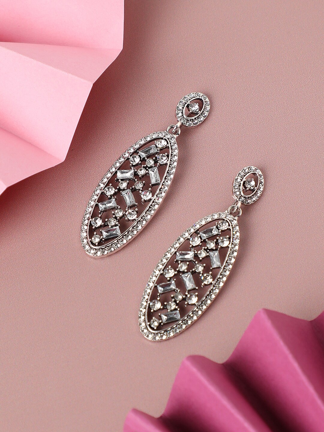 

SOHI Silver-Plated Contemporary Drop Earrings