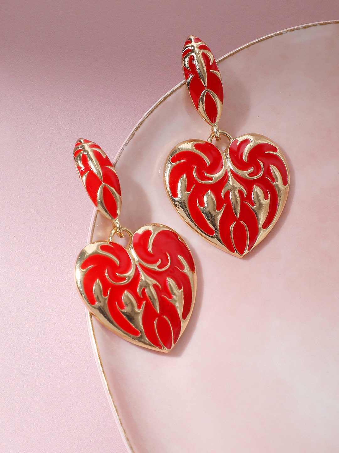 

SOHI Red Gold Plated Contemporary Drop Earrings