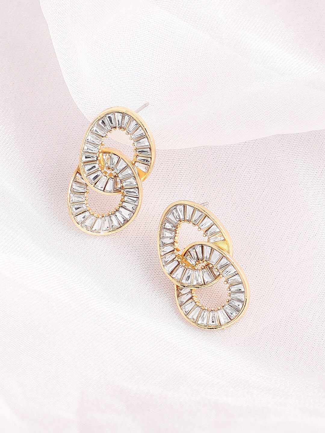 

SOHI White & Gold-Plated Stone Studded Contemporary Drop Earrings