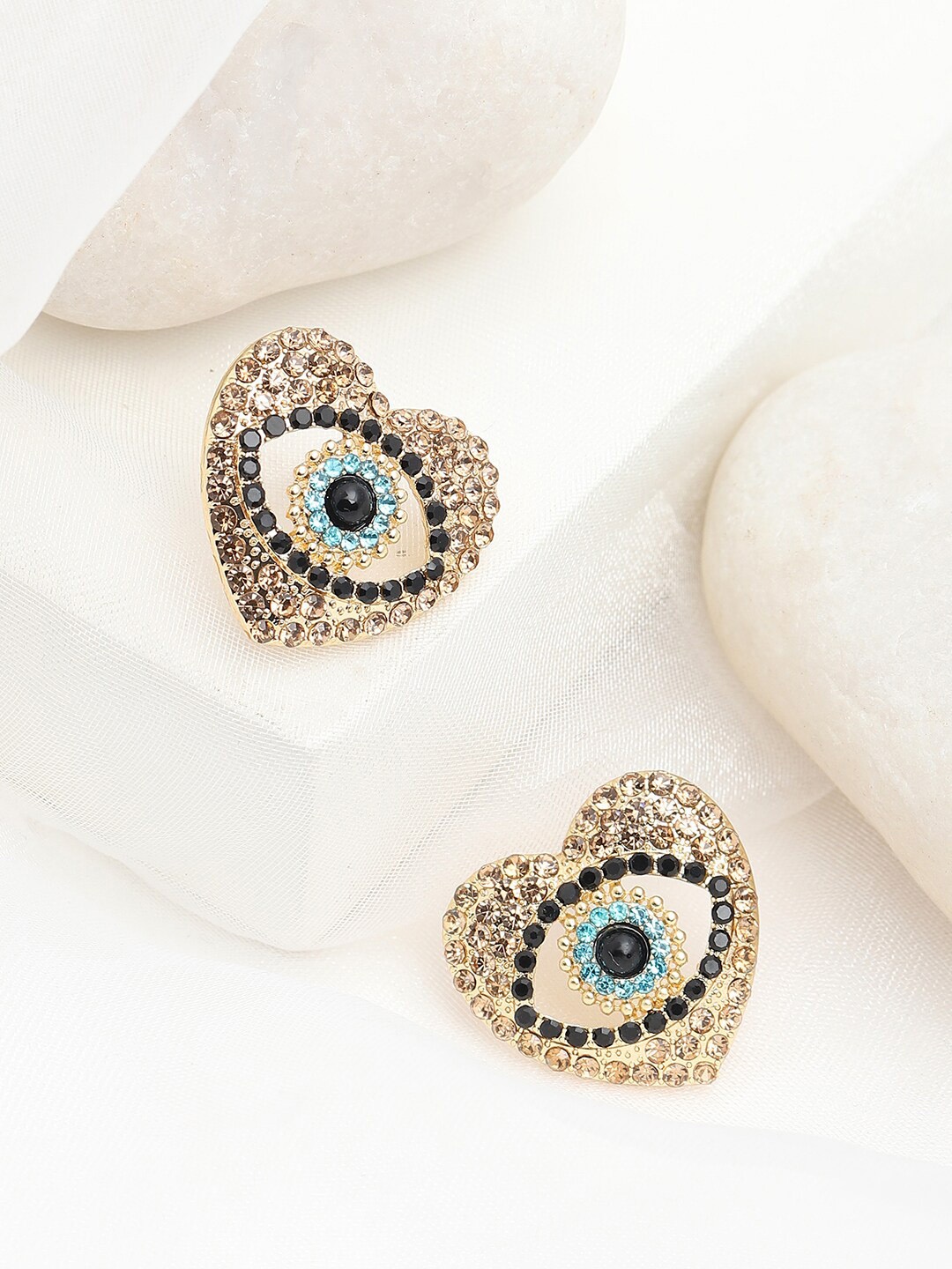 

SOHI Black & Turquoise Blue Gold-Plated Contemporary Studs Earrings