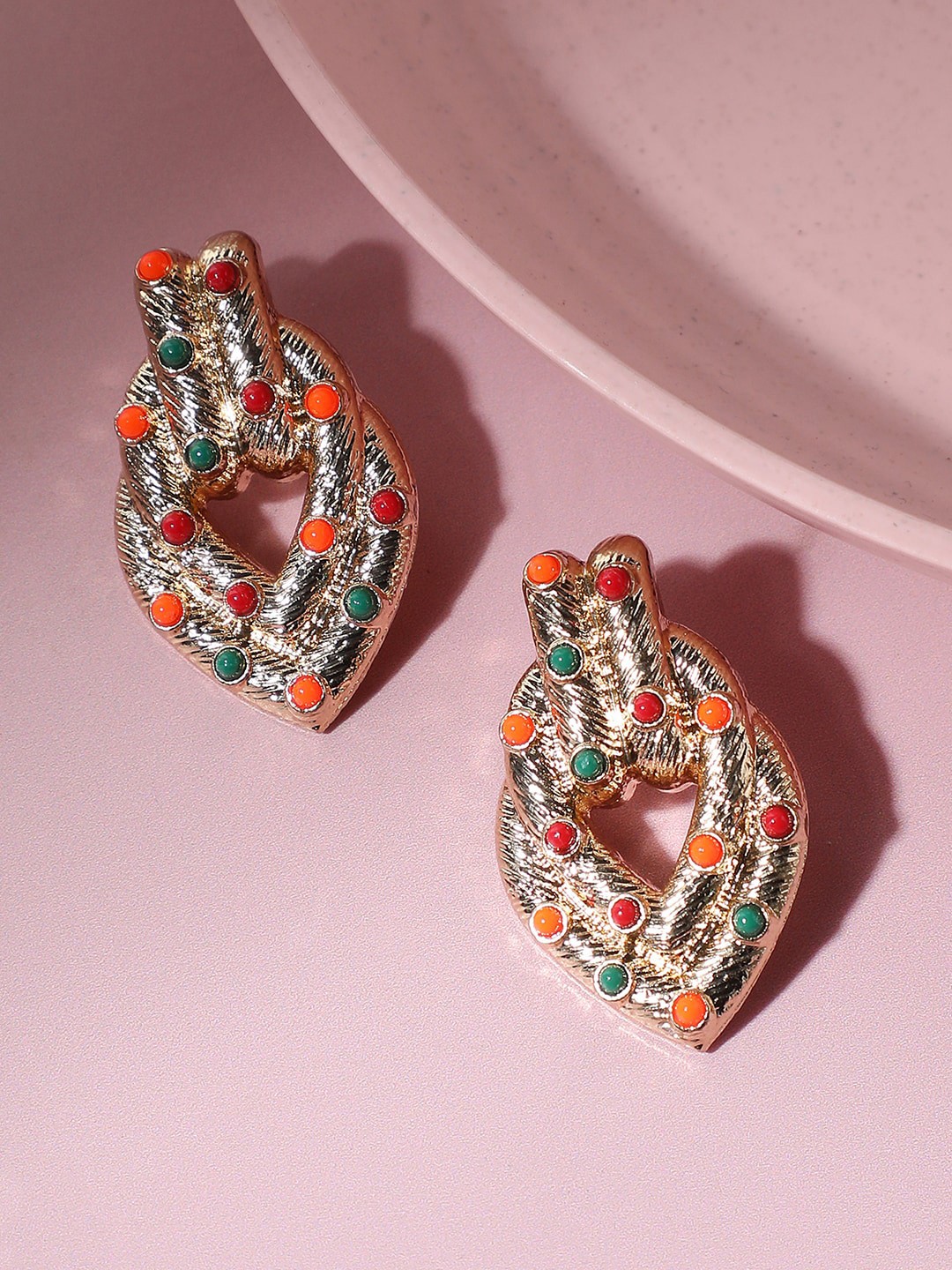 

SOHI Red & Green Gold-Plated Contemporary Drop Earrings