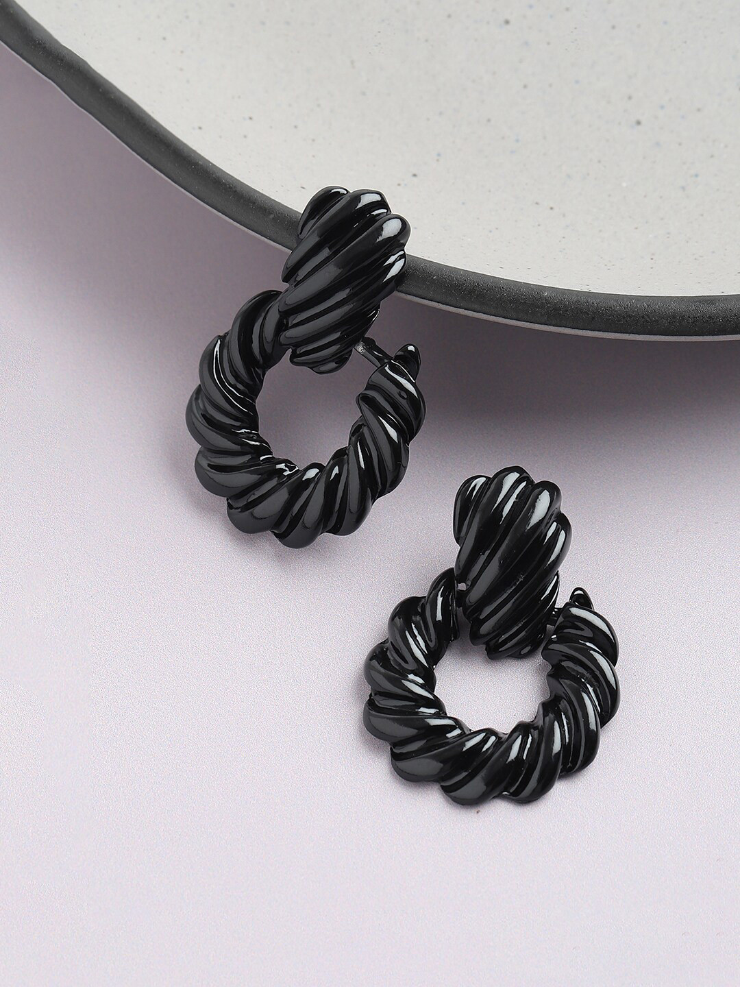

SOHI Black & Gold-Plated Circular Drop Earrings
