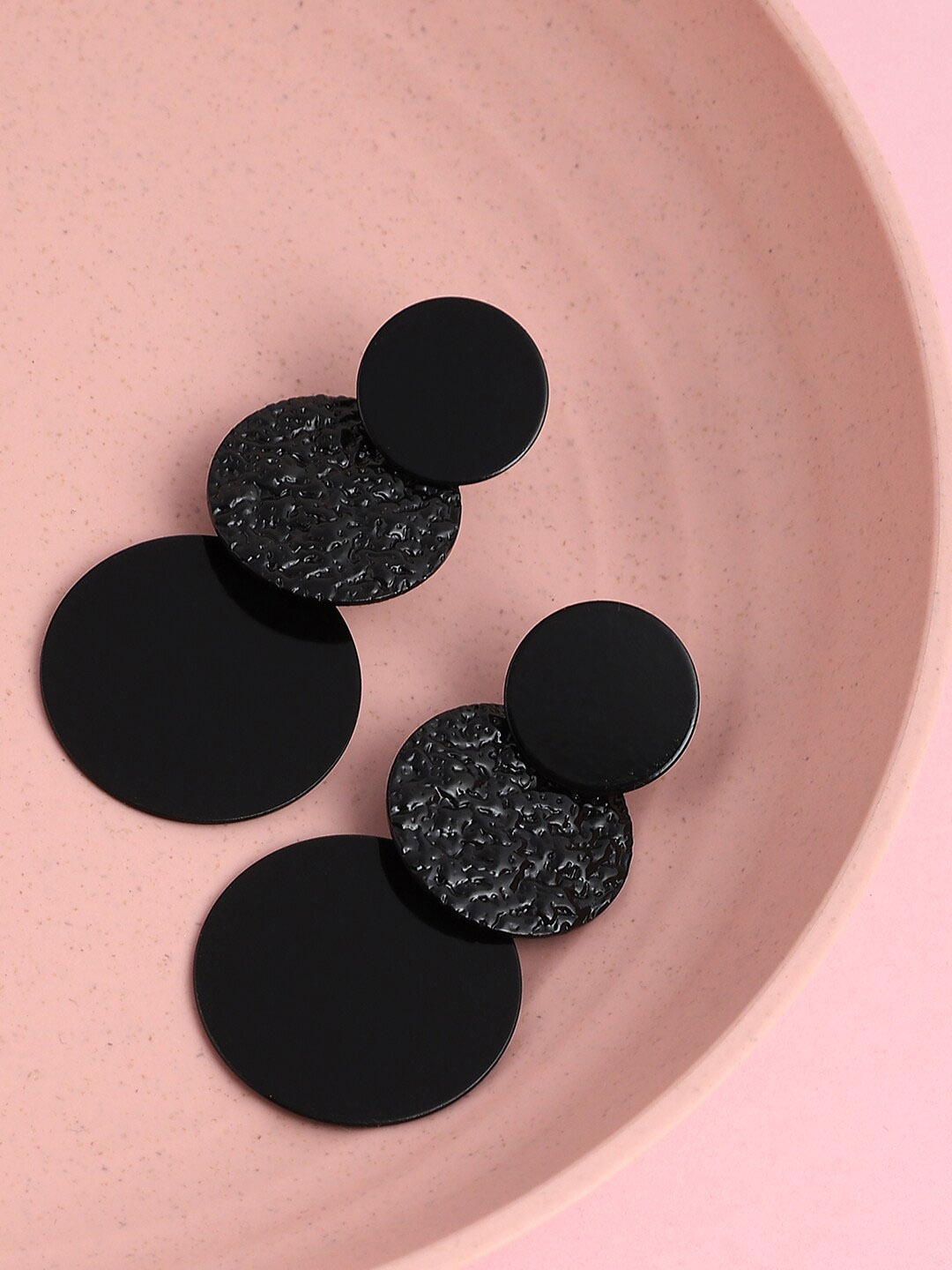 

SOHI Black & Gold-Plated Circular Drop Earrings