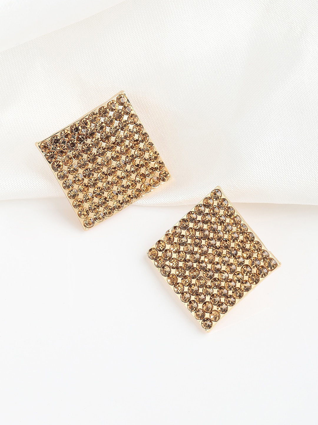 

SOHI Gold-Plated Stone Studded Square Studs Earrings