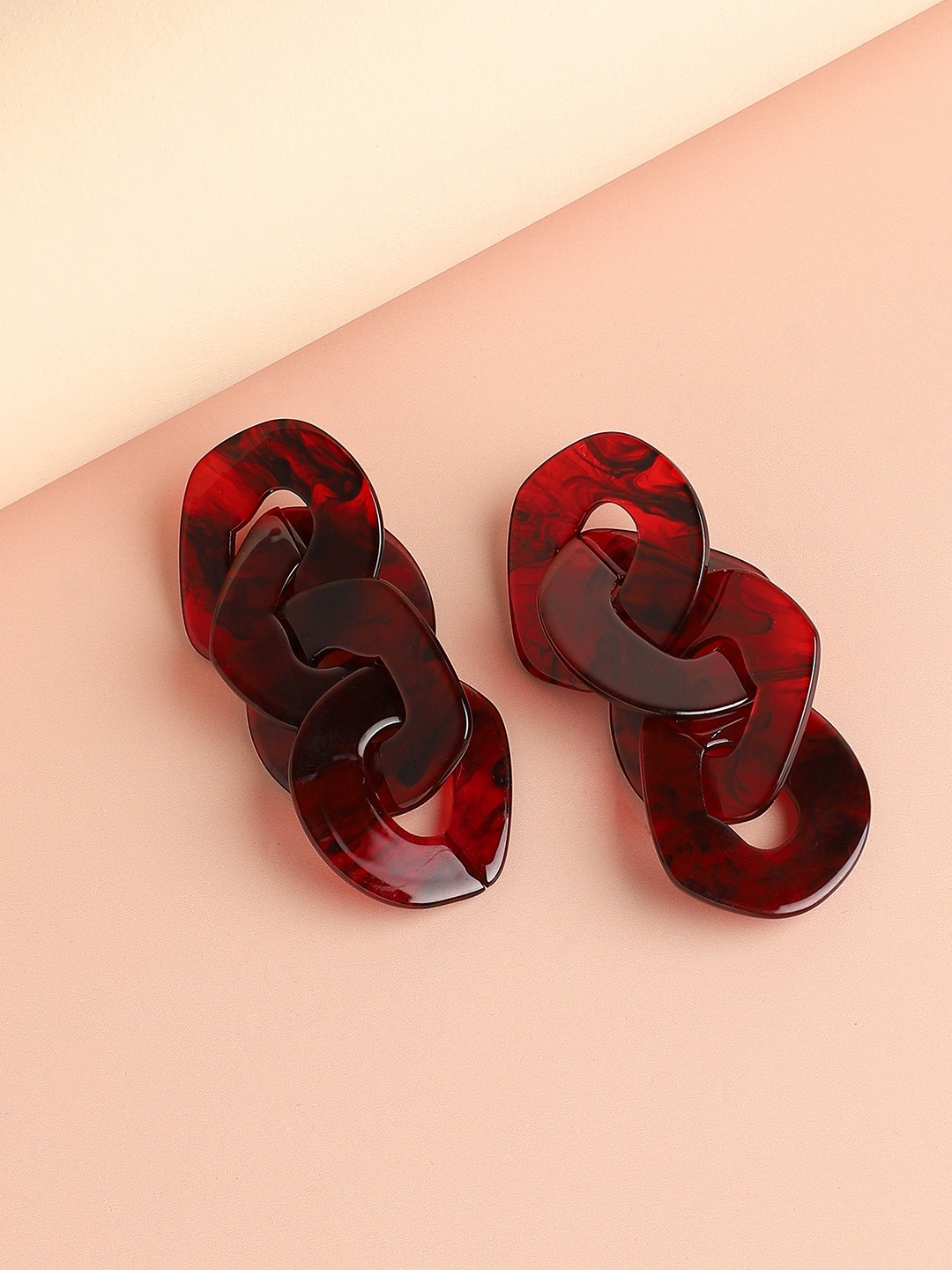 

SOHI Maroon & Gold-Plated Contemporary Drop Earrings