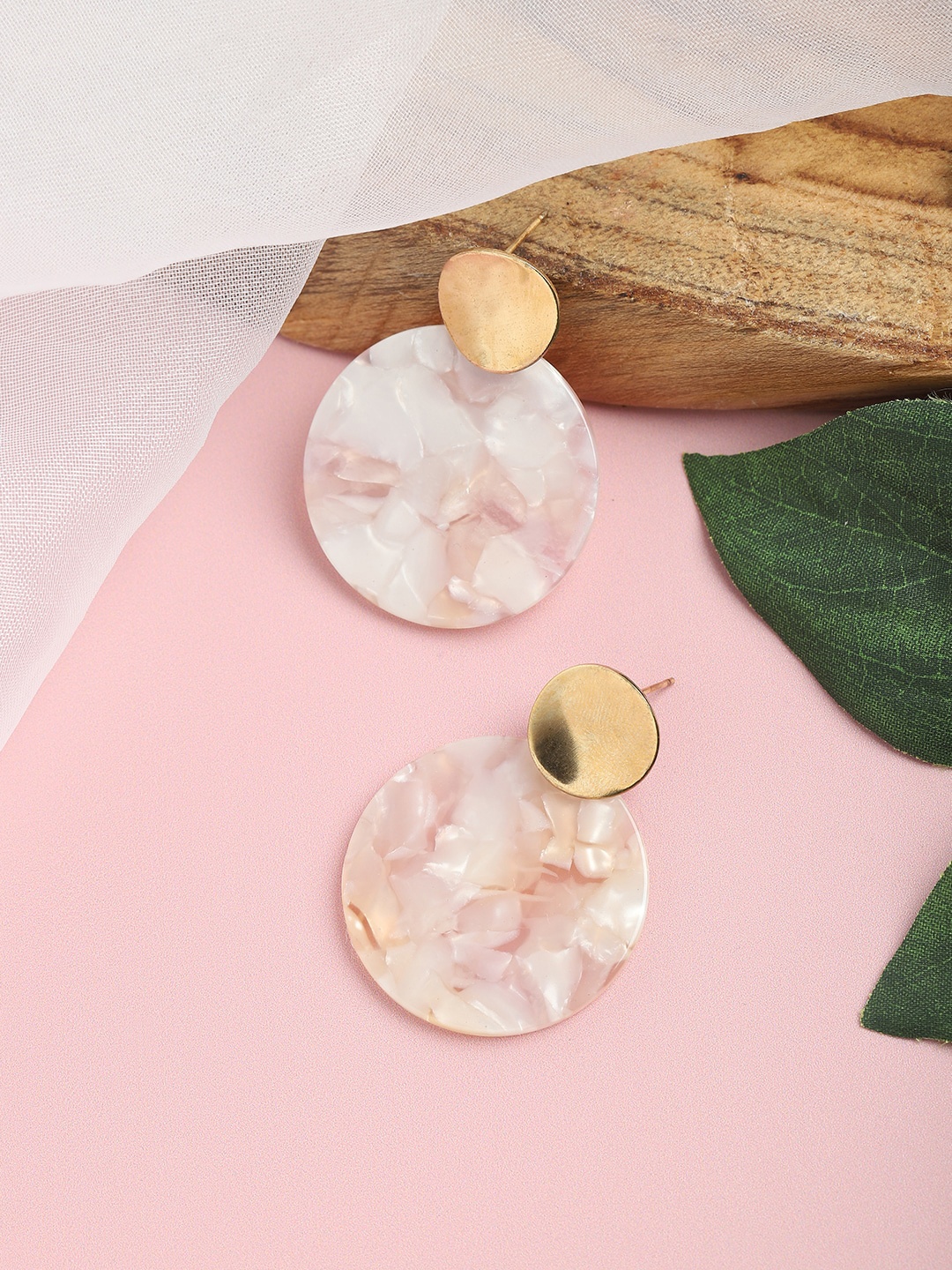

SOHI Peach & Gold Plated Circular Drop Earrings