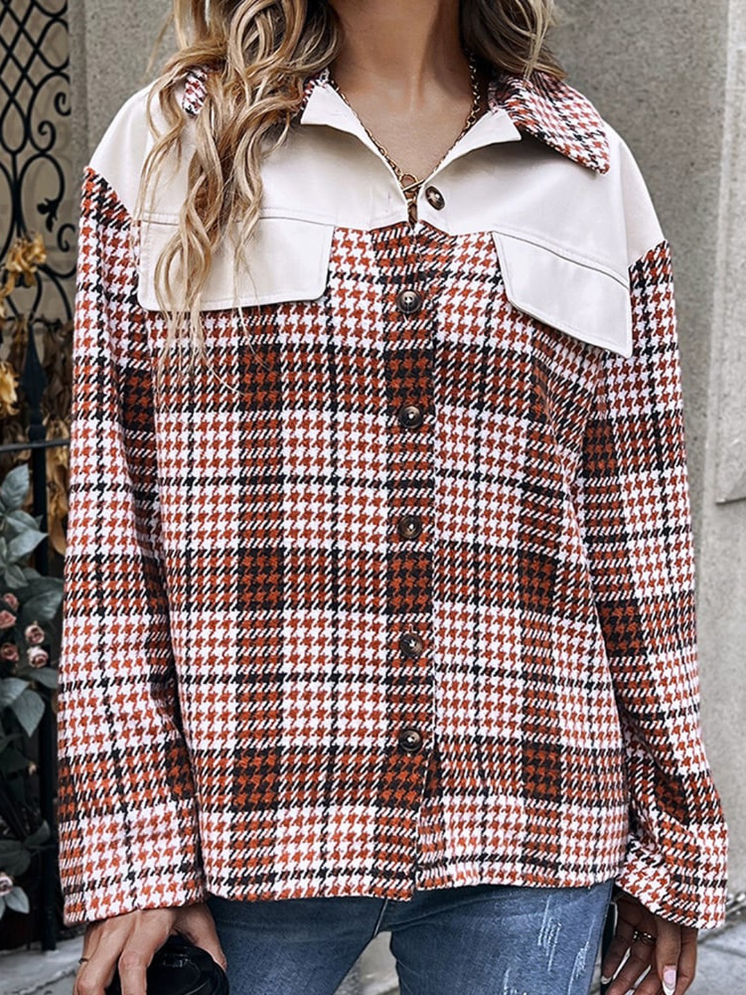 

StyleCast Women Maroon & White Checked Longline Tailored Jacket