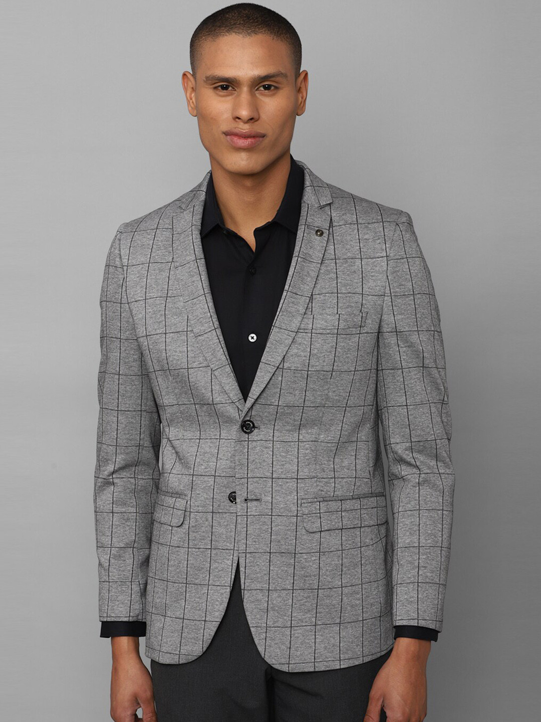 

Allen Solly Men Grey Checked Single-Breasted Pure Cotton Blazer