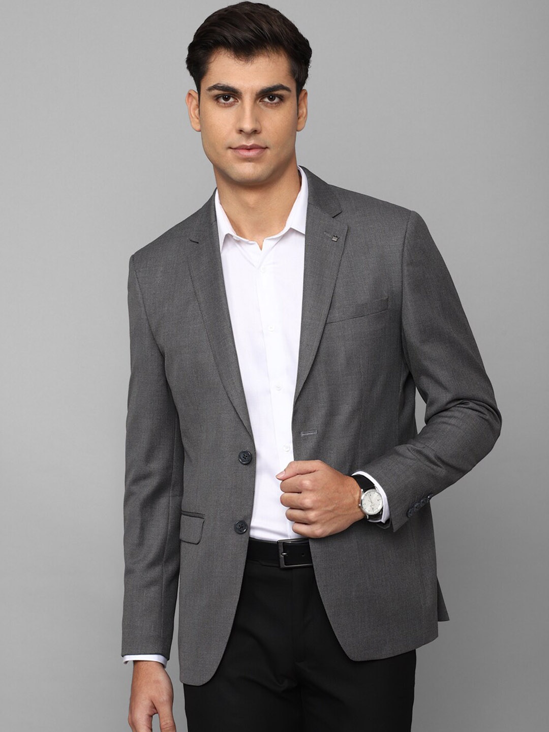 

Louis Philippe Men Grey Self Design Slim-Fit Single-Breasted Formal Blazer
