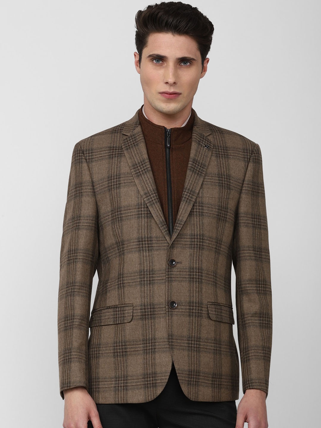 

Van Heusen Men Brown Checked Single-Breasted Blazer