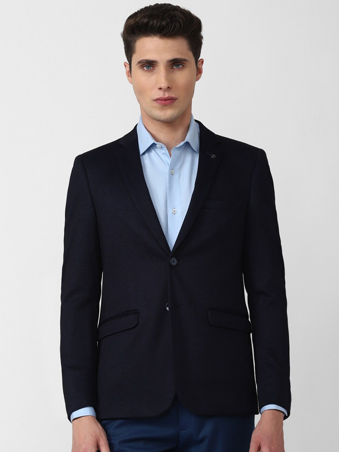 

Van Heusen Men Navy Blue Slim-Fit Single-Breasted Blazer