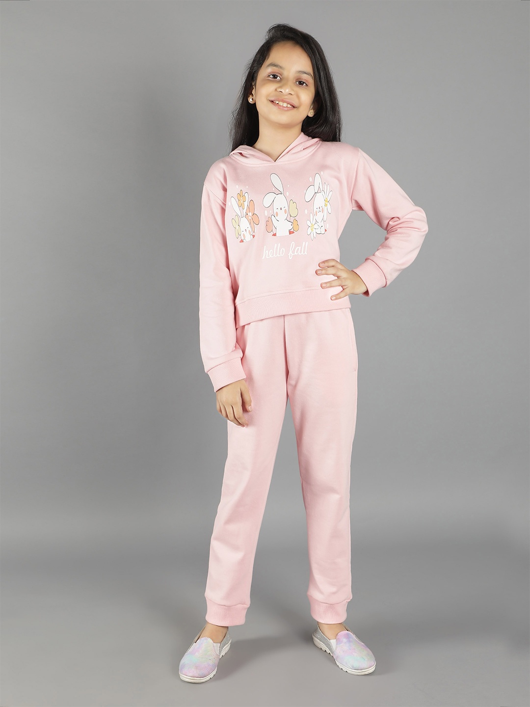 

Ninos Dreams Girls Pink & White Printed Jacket with Pyjamas