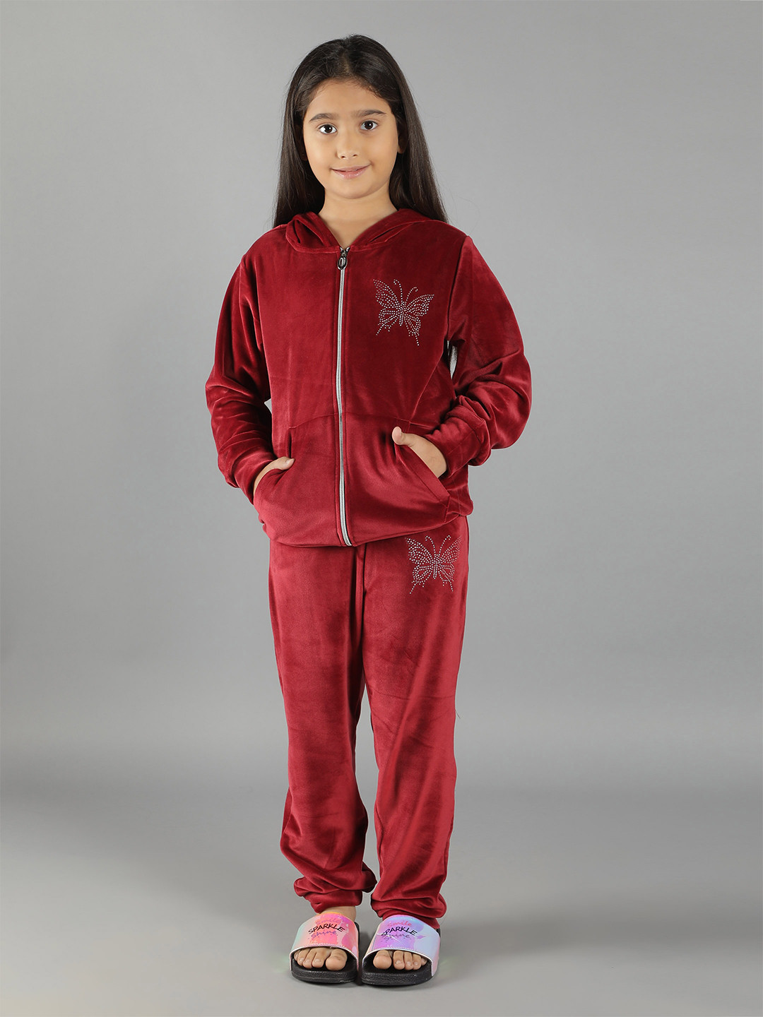 

Ninos Dreams Girls Maroon Jacket With Lounge Pants