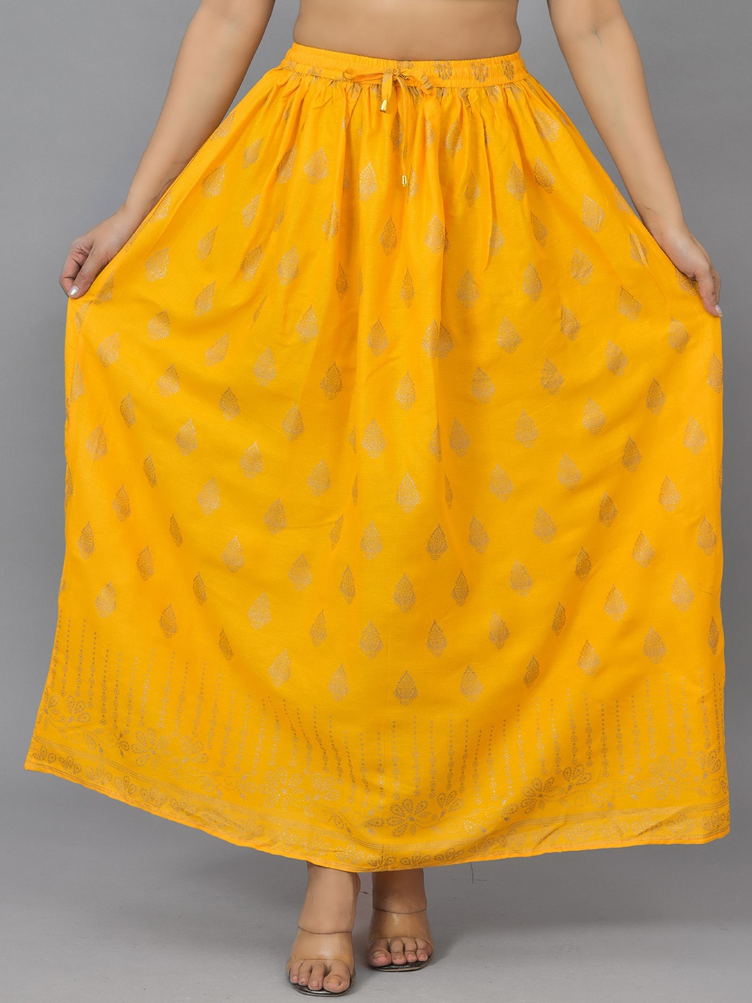 

KALINI Women Yellow Floral Printed Flared Maxi Skirt