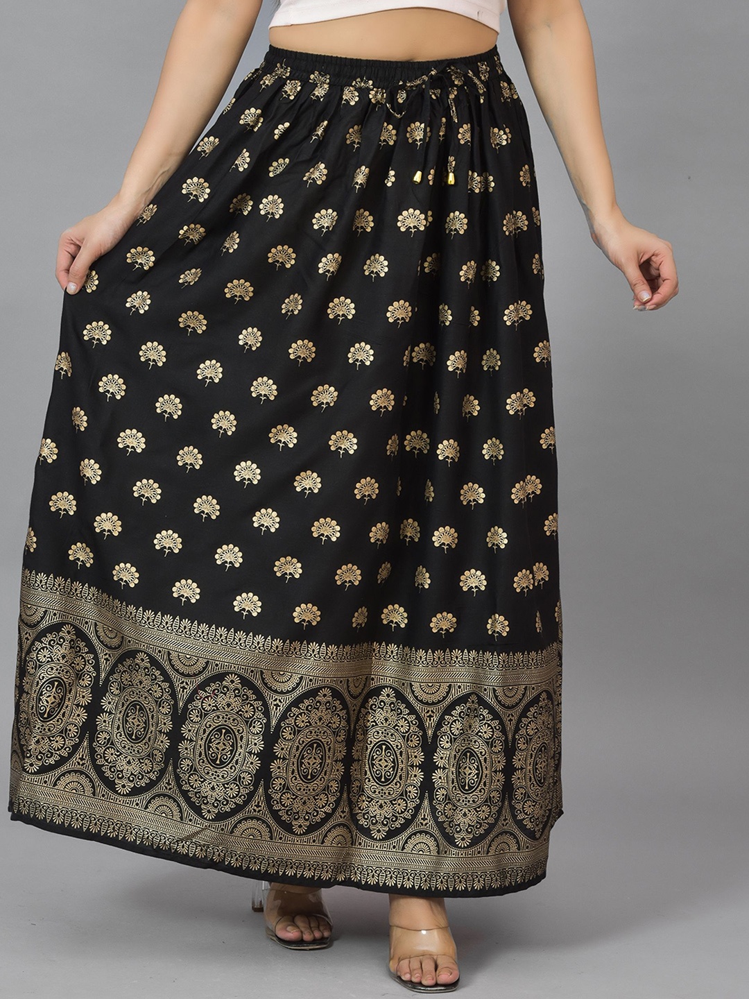 

KALINI Women Black Printed Maxi-Length Flared Skirt