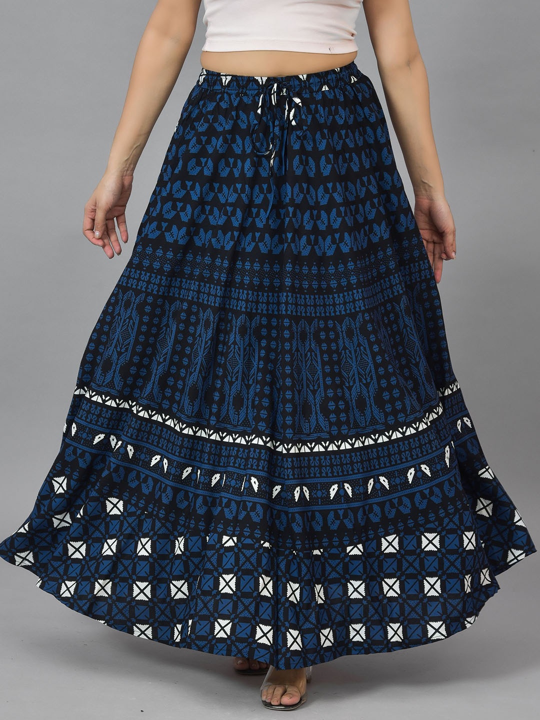 

KALINI Women Blue Ethnic Printed Maxi-Length Flared Skirt