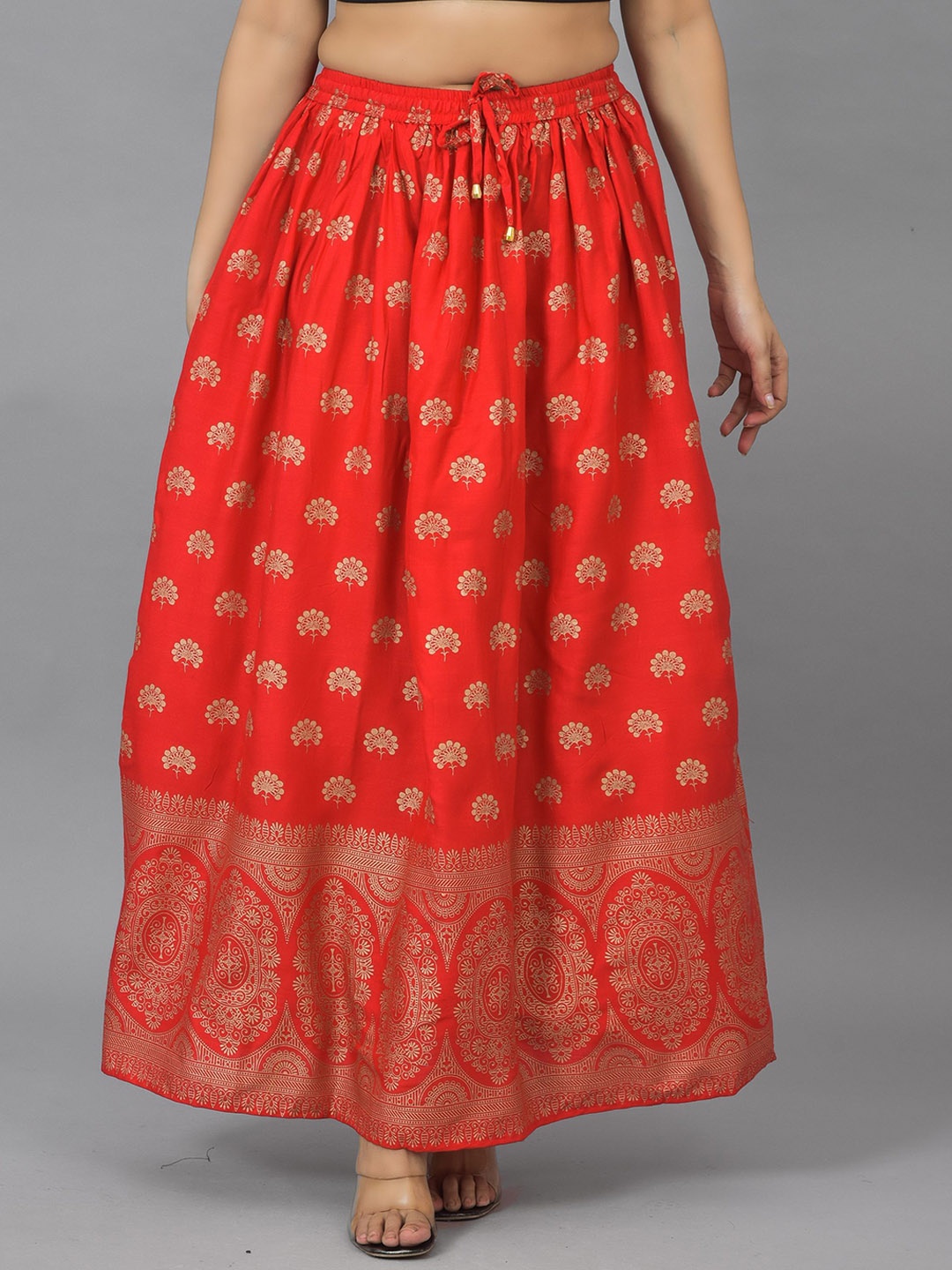 

KALINI Women Red Printed Flared Maxi Skirt