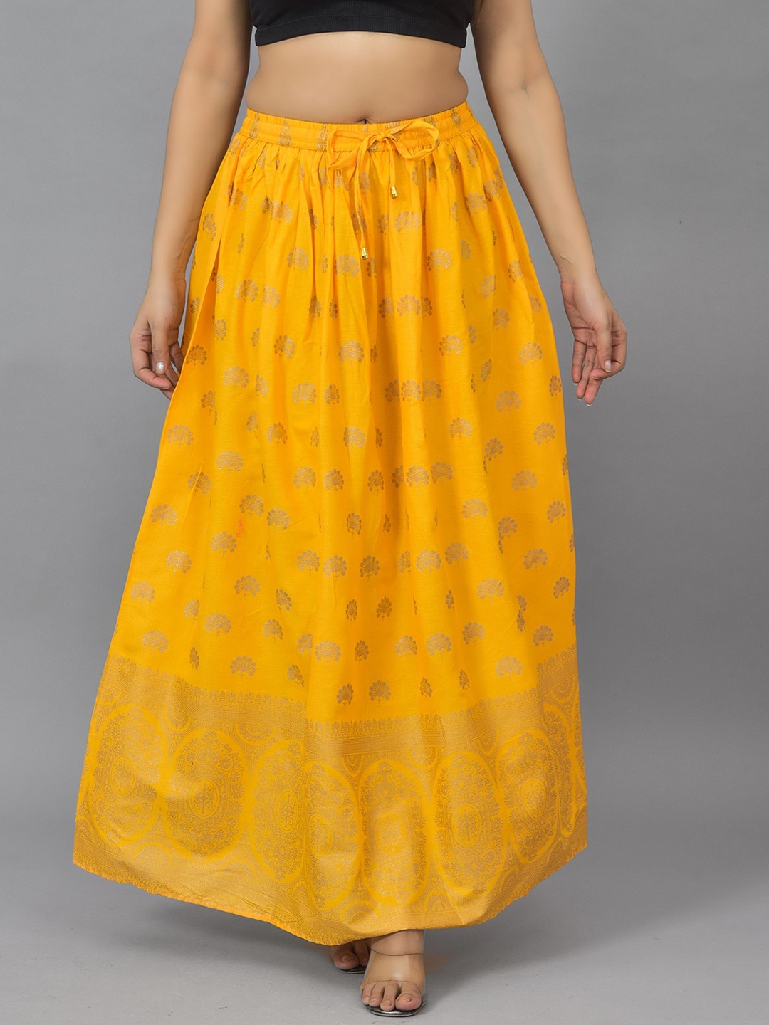 

KALINI Women Yellow Printed Maxi-Length Flared Skirt, Mustard