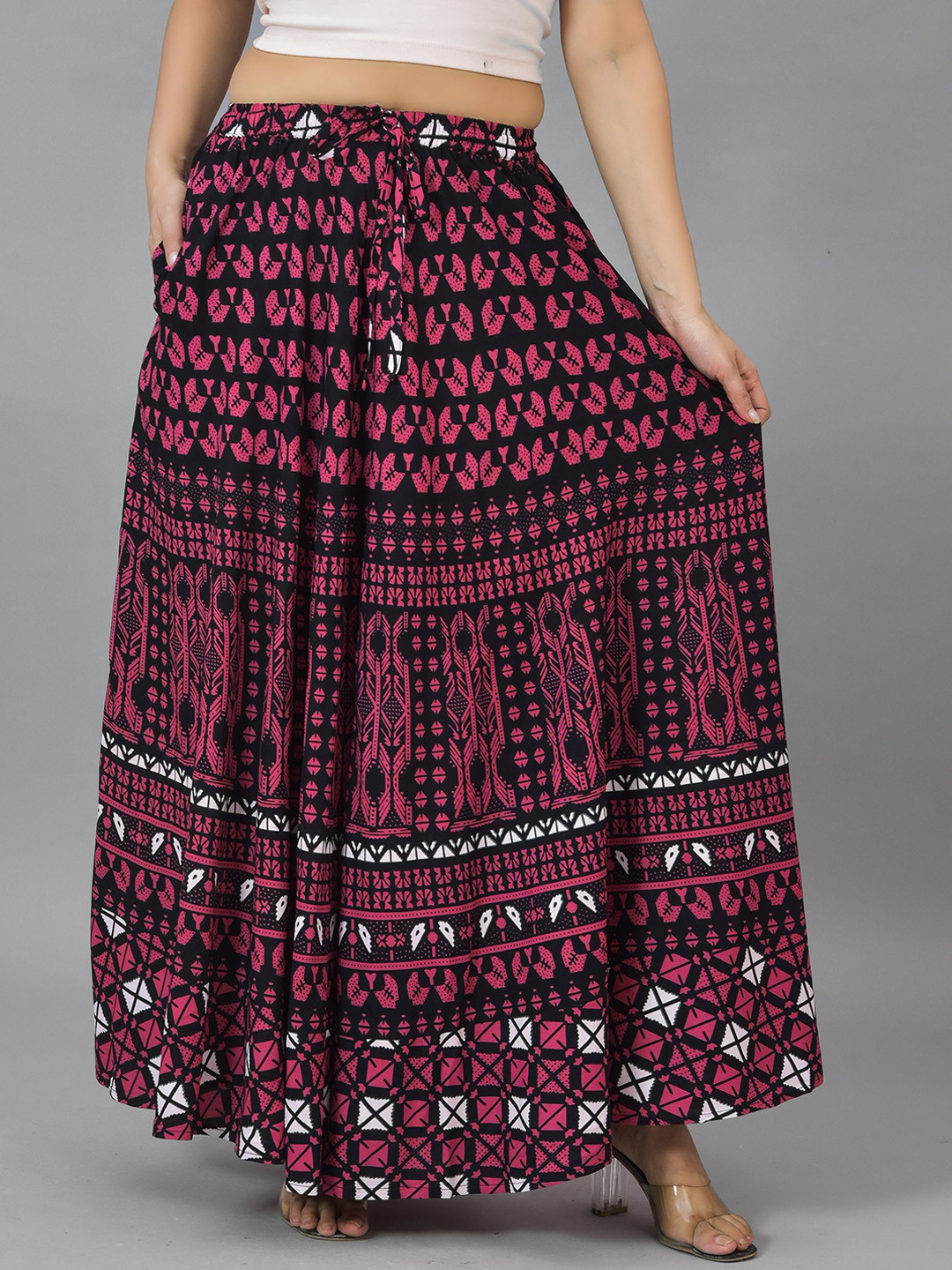 

KALINI Women Pink Printed Maxi Flared Skirts