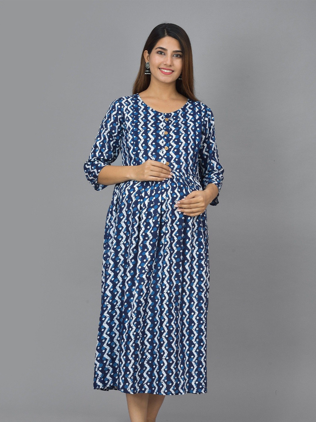 

KALINI Blue Maternity A-Line Midi Dress