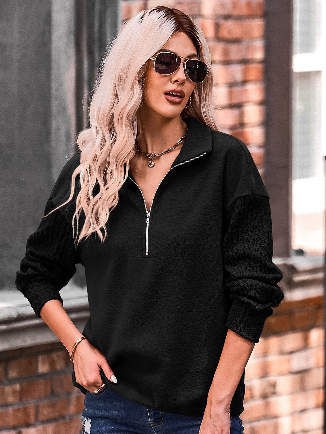 

StyleCast Women Black Solid Sweatshirt