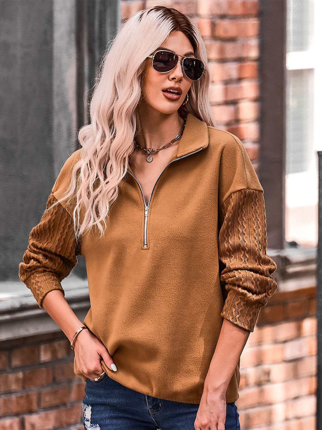 

StyleCast Mock Collar Pullover Sweatshirt, Brown