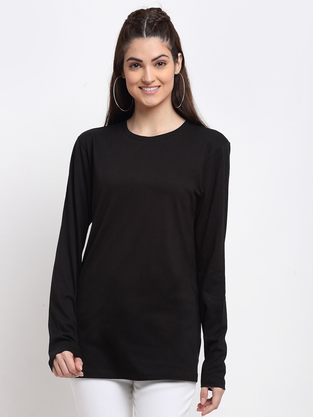 

DOOR74 Women Black Cotton T-shirt