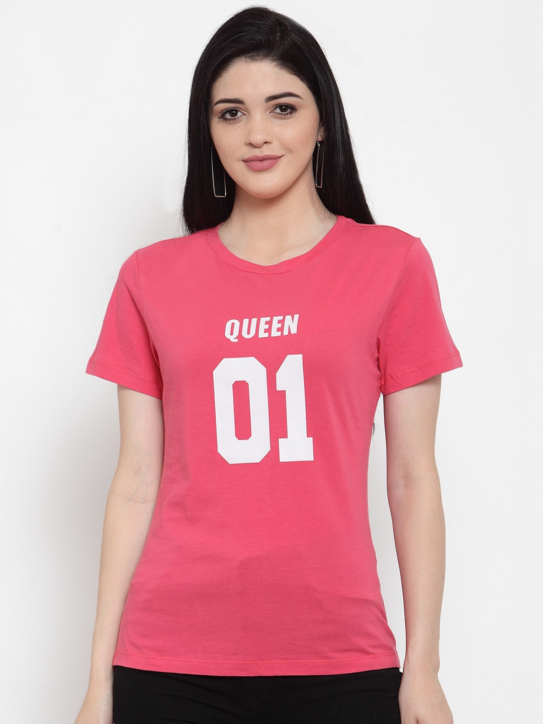 

DOOR74 Women Pink Typography Printed Cotton T-shirt