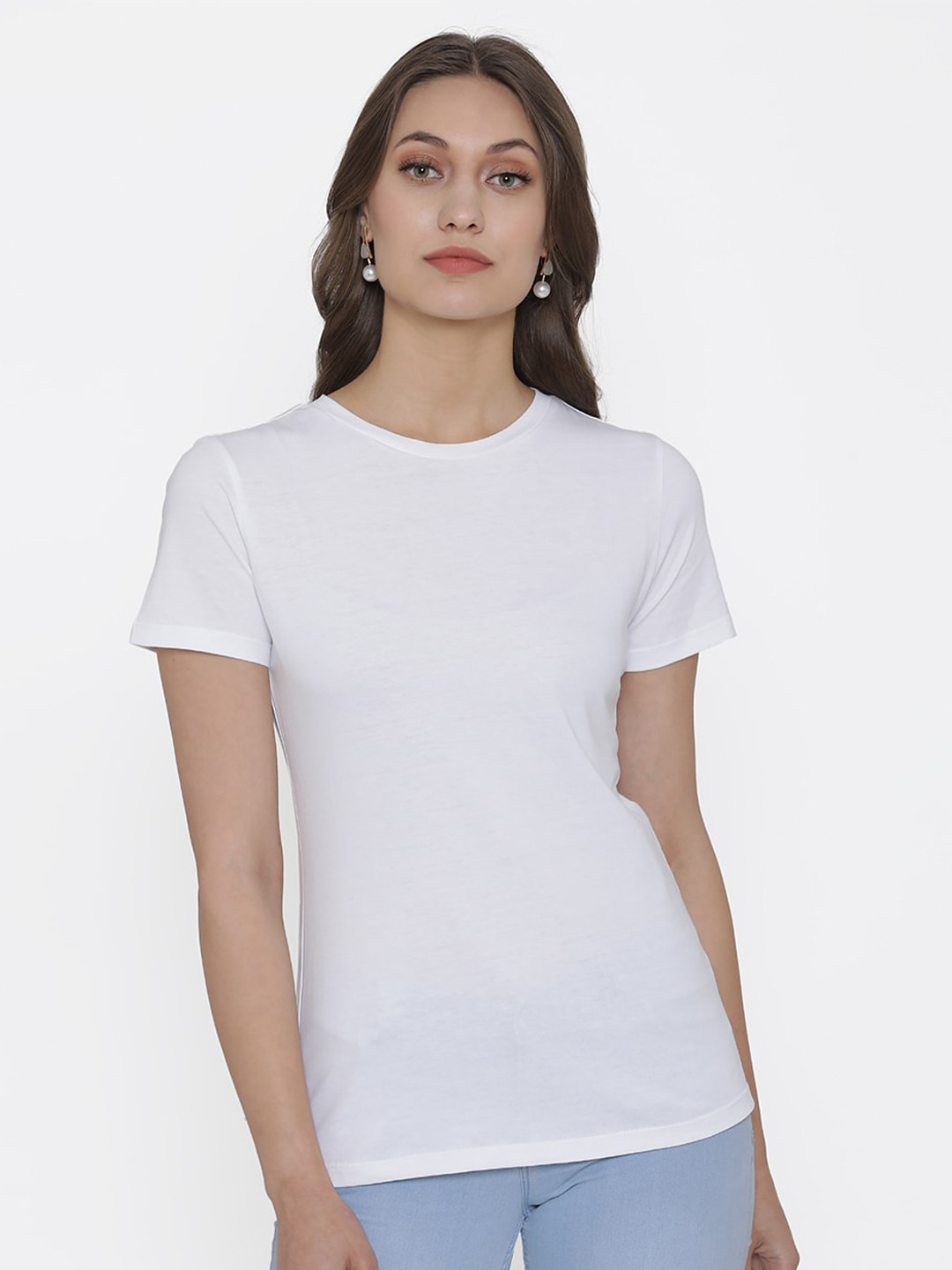 

DOOR74 Women White Cotton T-shirt