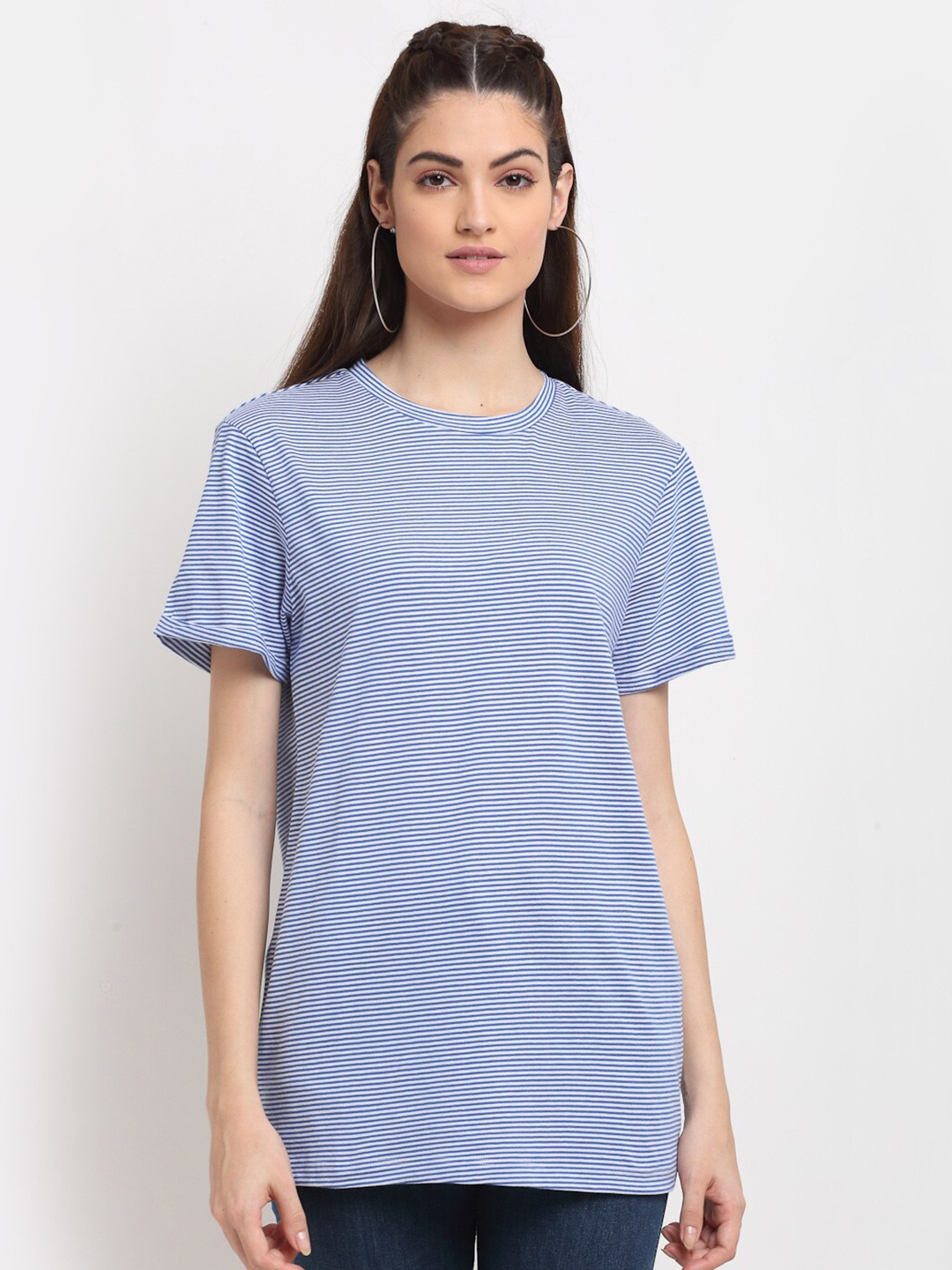 

DOOR74 Women Blue Cotton T-shirt