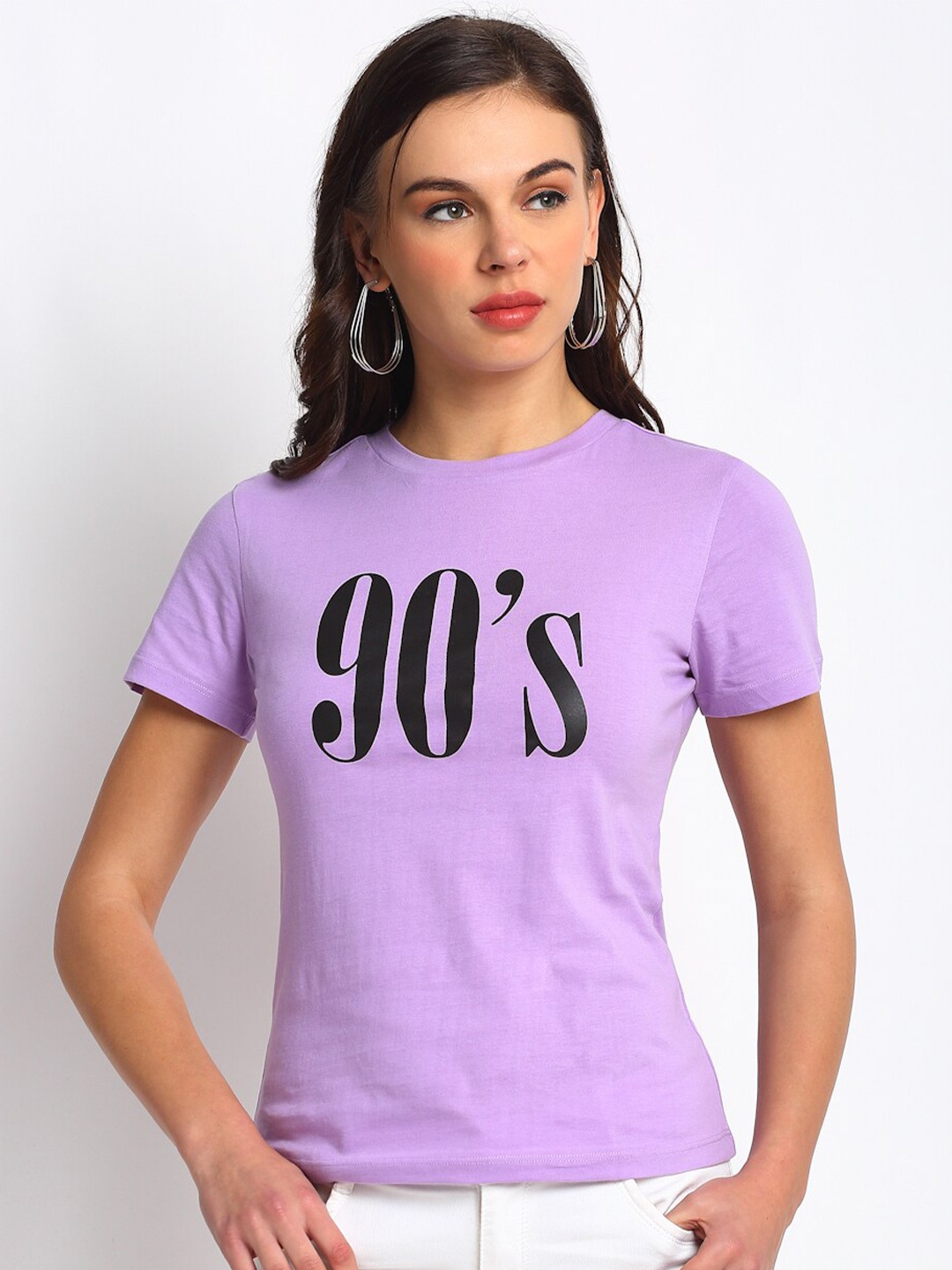 

DOOR74 Women Purple Typography Printed Cotton T-shirt
