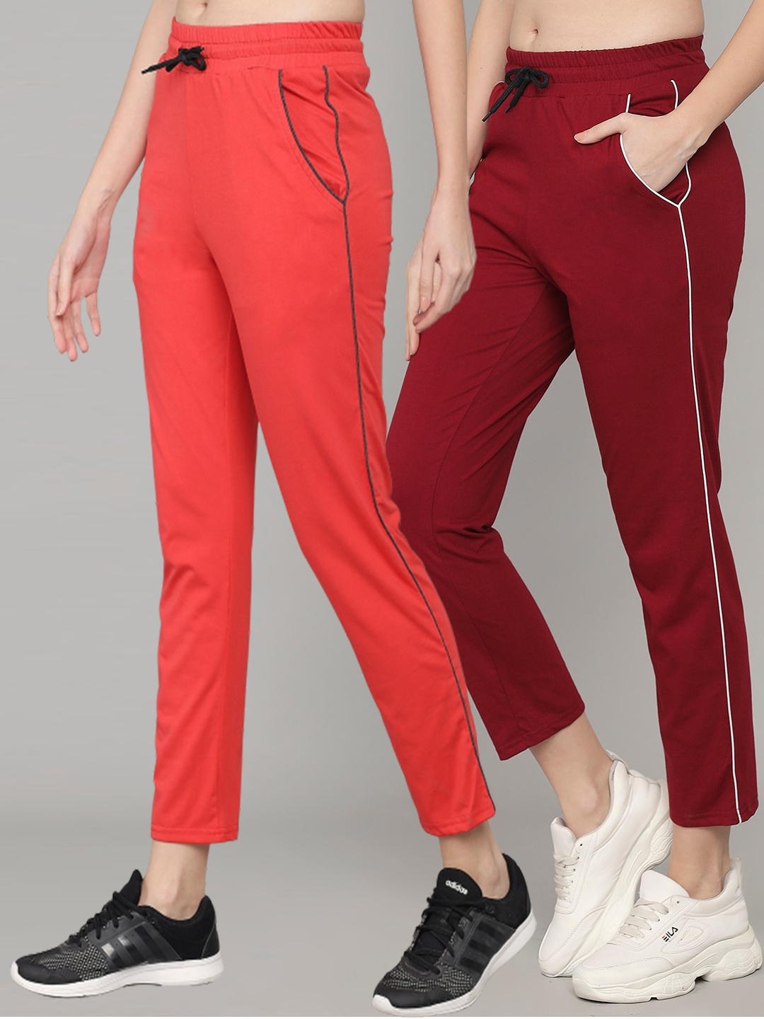 

Q-rious Women Pack Of 2 Coral & Maroon Pure Cotton Track Pants