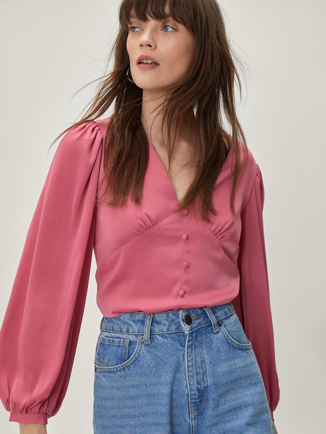 

NASTY GAL Pink Solid Satin Top