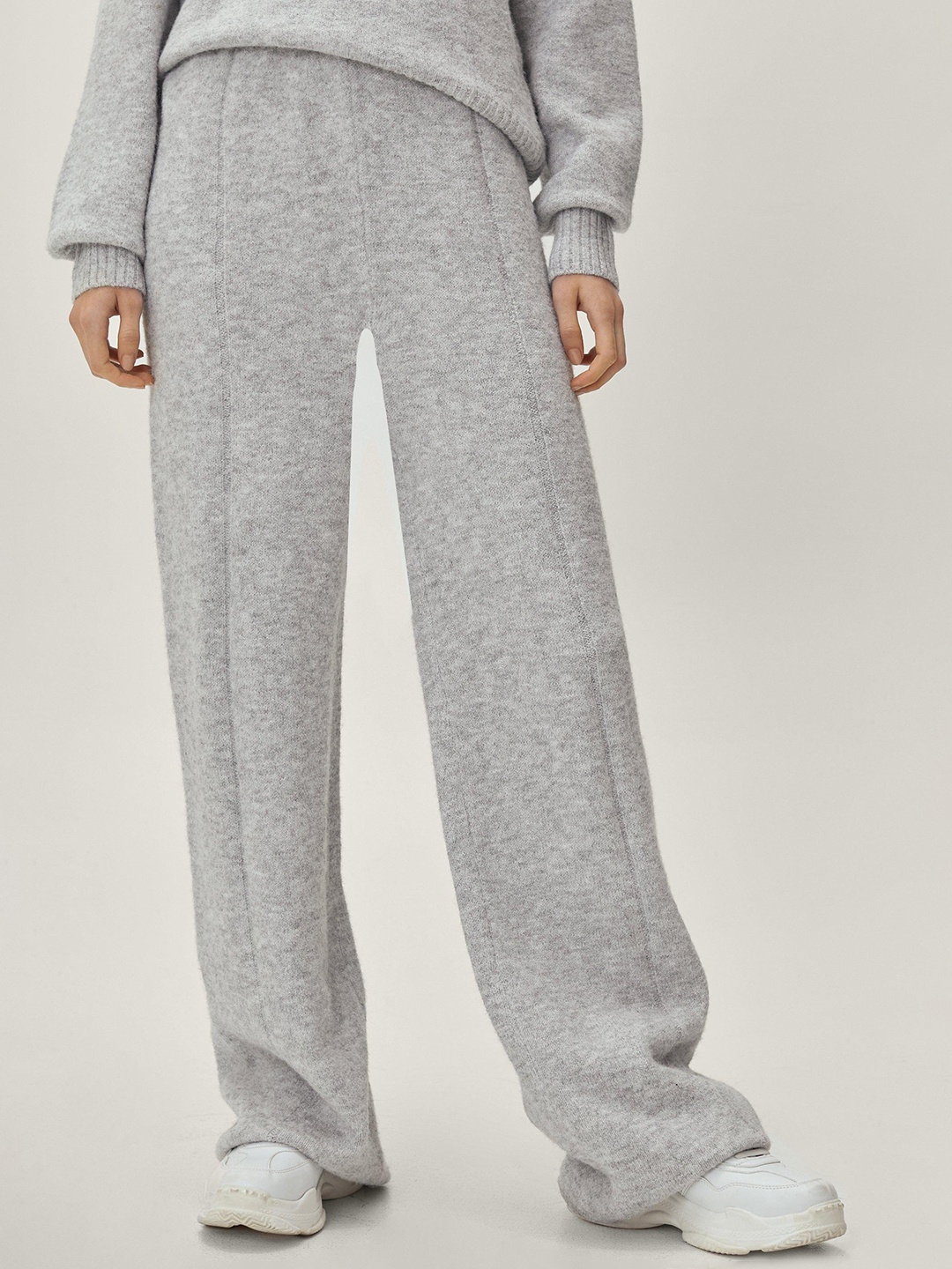 

NASTY GAL Women Grey Melange Solid Wide Leg Fit Trousers