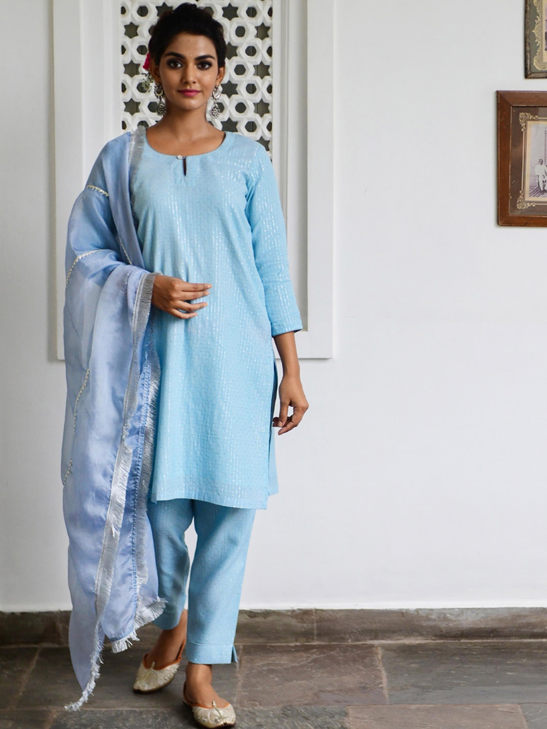 

MYAARA Women Blue Kurta with Trousers & With Dupatta