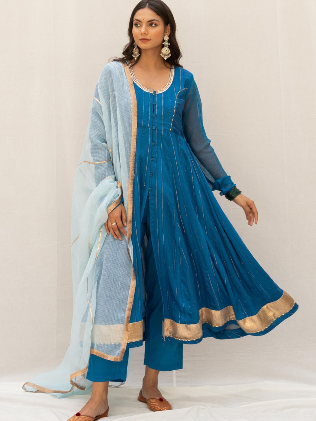 

MYAARA Women Blue High Slit Kurta with Trousers & With Dupatta