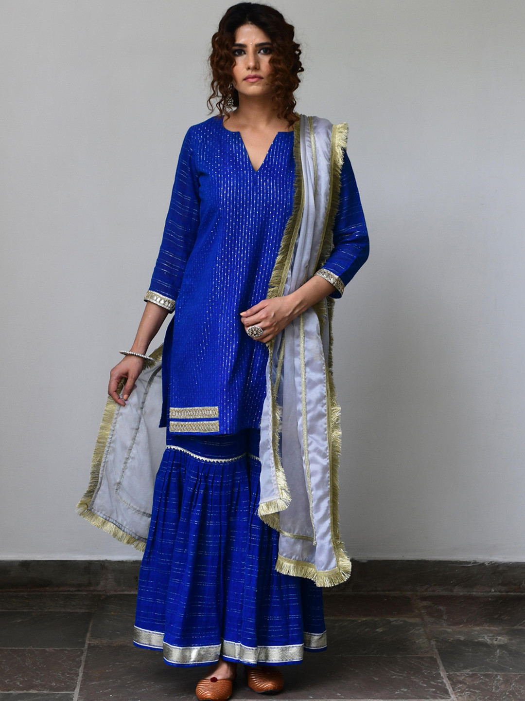 

MYAARA Women Blue Kurti with Sharara & With Dupatta