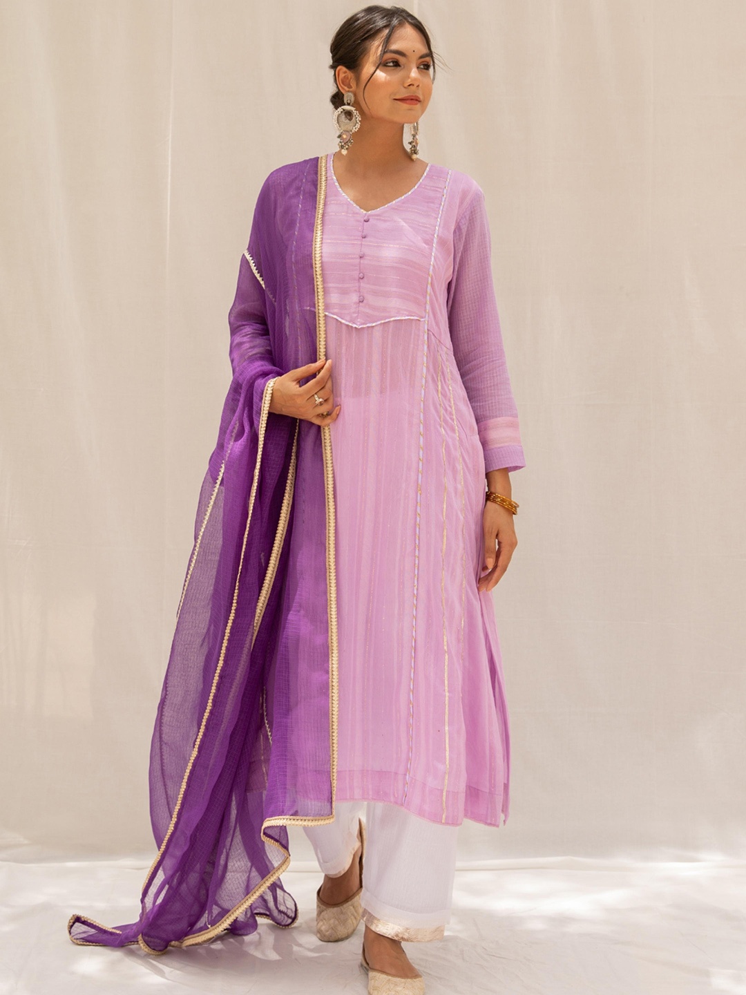 

MYAARA Women Mauve Panelled Kurta with Trousers & With Dupatta