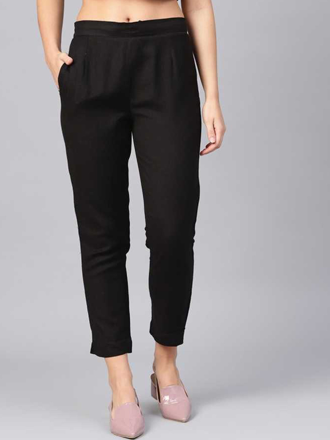 

Fusion Threads Women Black Smart Slim Fit Cotton Trousers