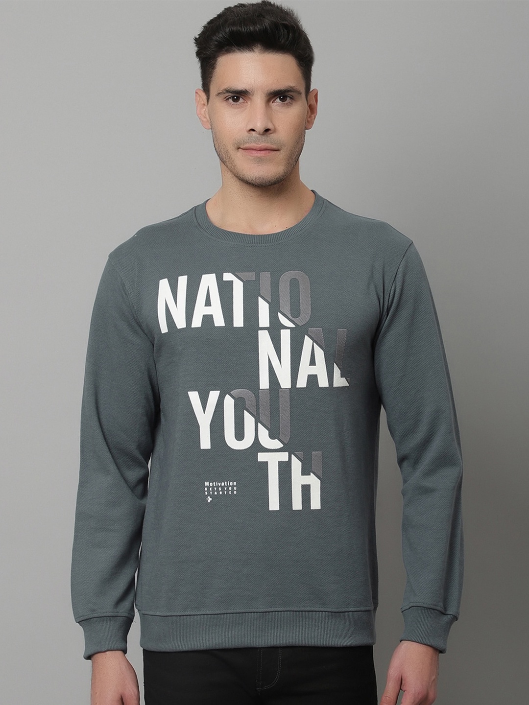 

Cantabil Men Sea Green Typography Printed Cotton T-shirt