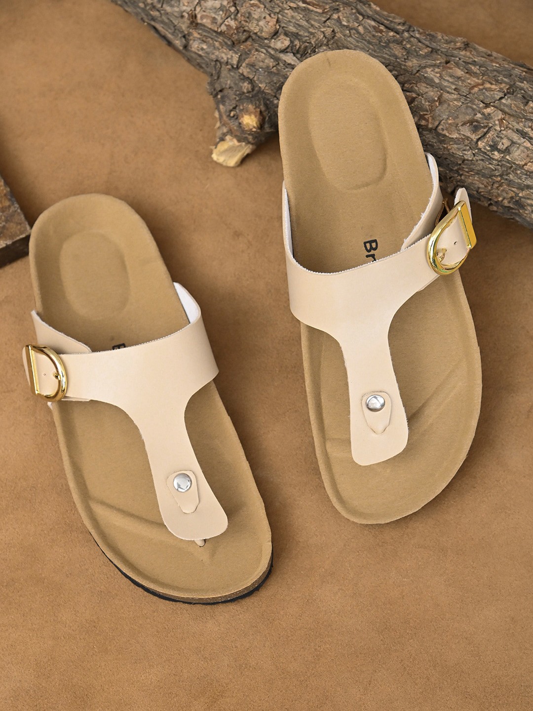 

BRISKERS Women Beige T-Strap Flats