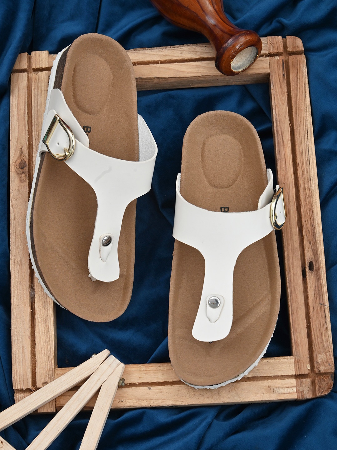 

BRISKERS Women White T-Strap Flats with Buckles