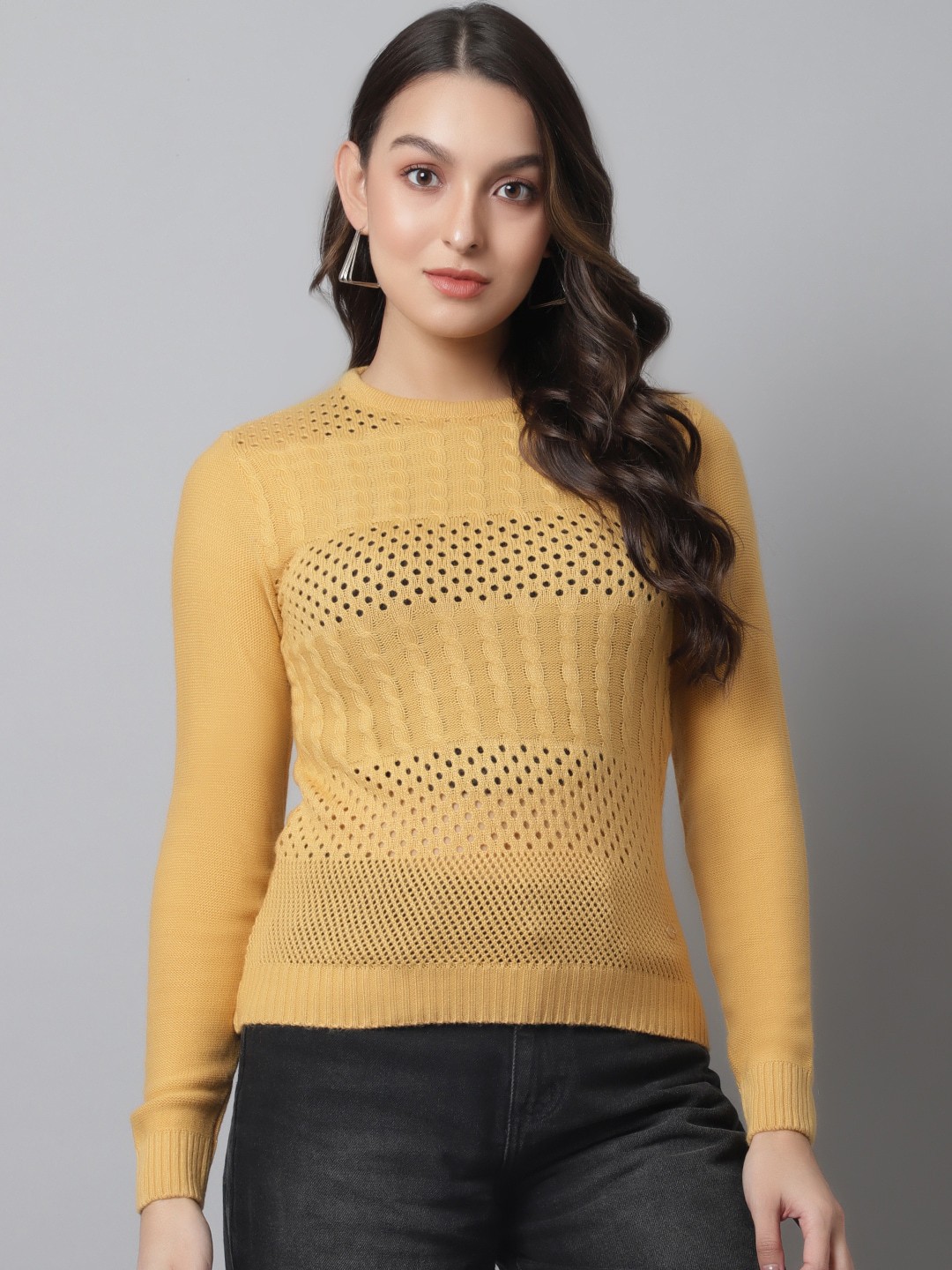

Crozo By Cantabil Women Mustard Wool Pullover