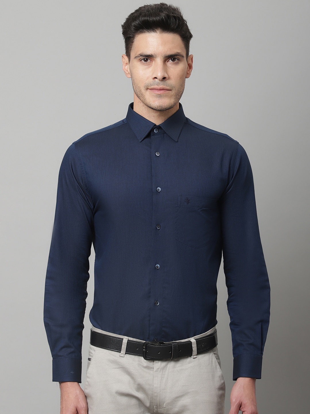 

Cantabil Men Navy Blue Comfort Formal Cotton Shirt